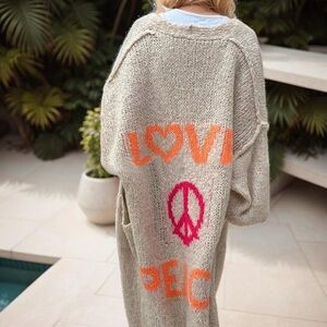 Women's Beige Sweater with Orange and Pink Accents